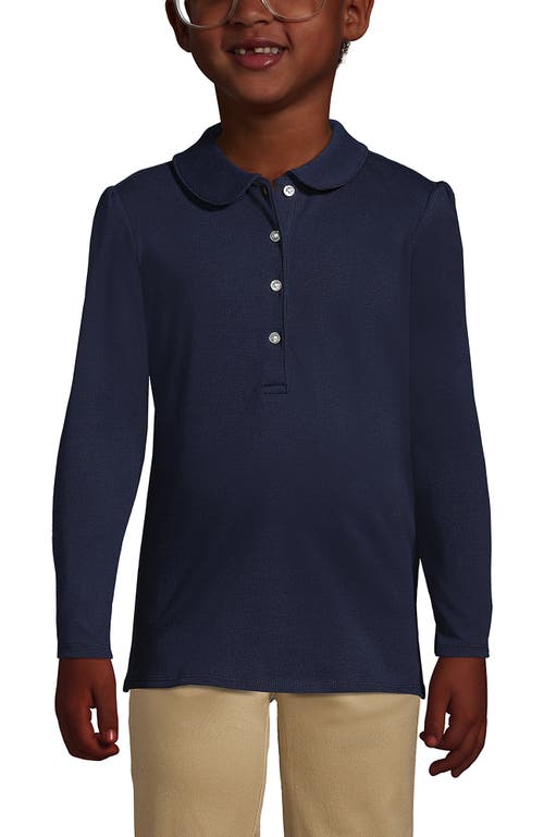 Shop Lands' End Girls Long Sleeve Peter Pan Collar Polo Shirt In Classic Navy