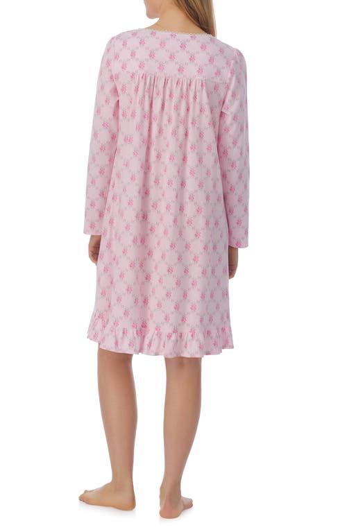 Shop Eileen West Long Sleeve Cotton Jersey Short Nightgown In Pink Print