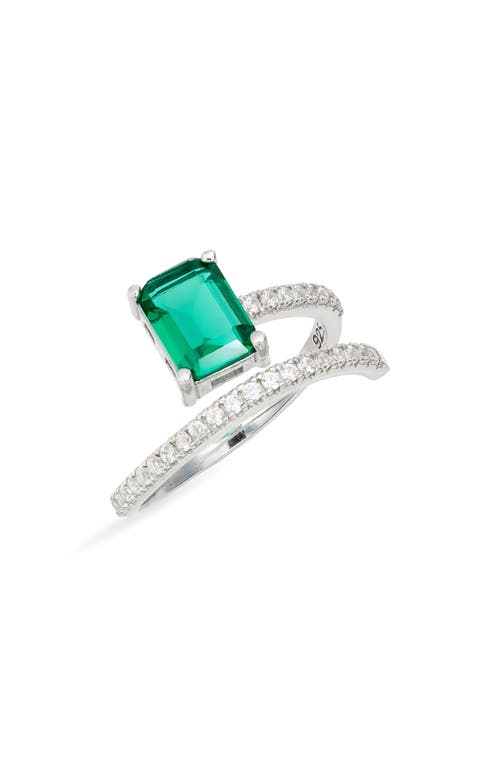 Cubic Zirconia Bypass Statement Ring in Silver/Green