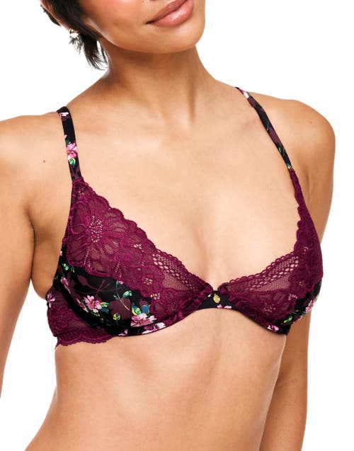 Shop Adore Me Aleena Unlined Plunge Bra In Floral Black