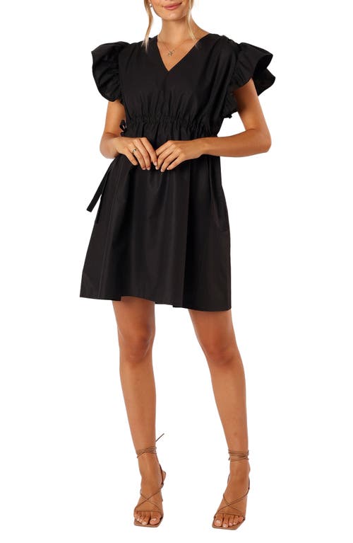 Petal & Pup Fiona Ruffle Sleeve Cotton Minidress in Black at Nordstrom, Size Small