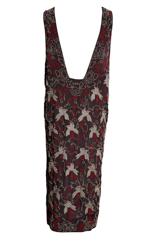 Shop Bode Beaded Tropicbird Reversible Midi Dress In Blue Multi