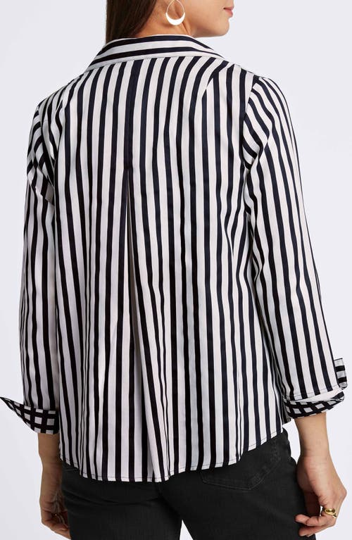 Shop Foxcroft Agnes Stripe Long Sleeve Cotton Sateen Shirt In Silver Birch Stripe