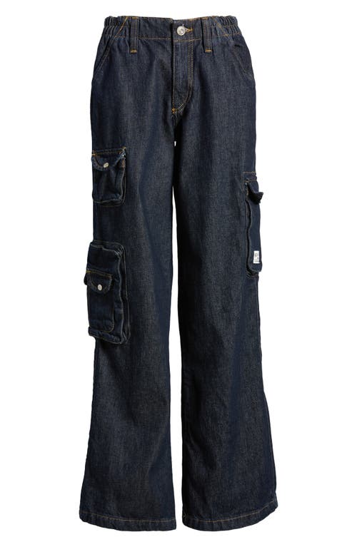 Shop Bdg Urban Outfitters Cyber Y2k Denim Cargo Pants In Washed Denim