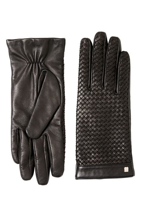 CHANEL Lambskin Fur Tweed CC Gloves 7.5 Black 730288