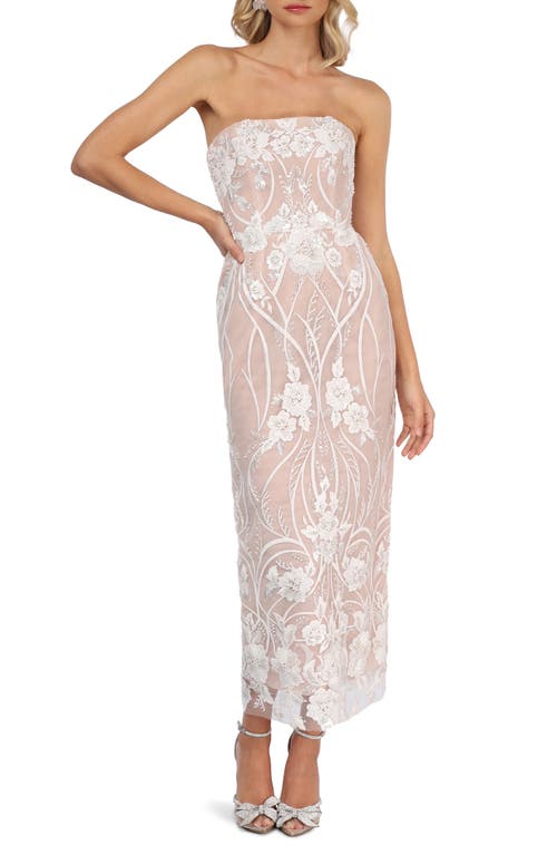 Catherine Sequin Floral Strapless Gown in Off White/Beige