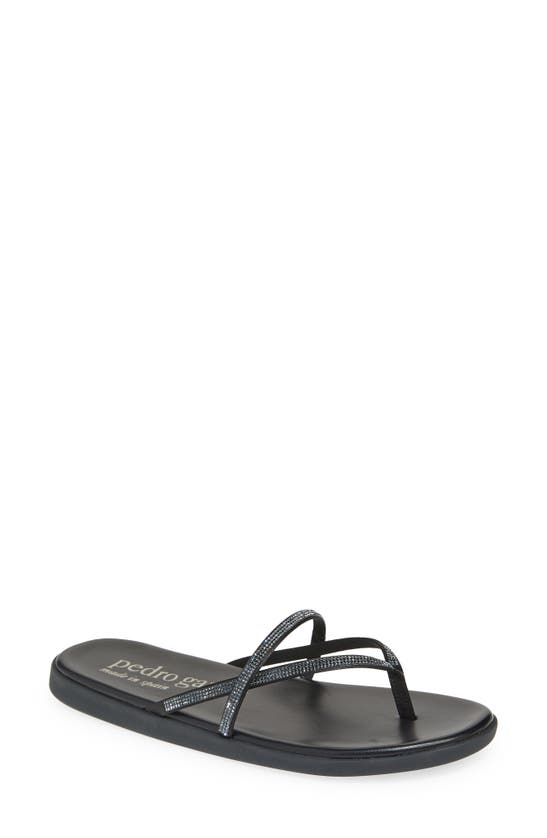 Pedro Garcia Poppy Crystal Flip-flop In Black Satin