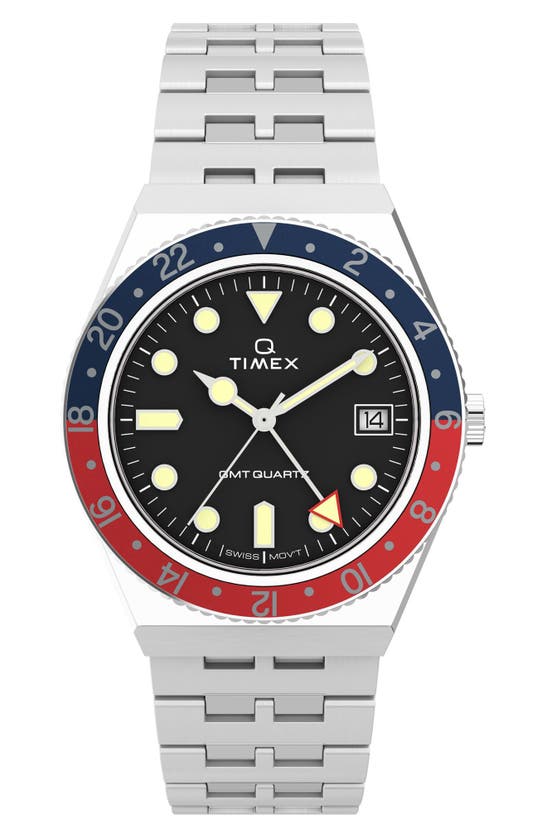 Shop Timex Q Gmt Bracelet Watch, 38mm In Stainless Steel