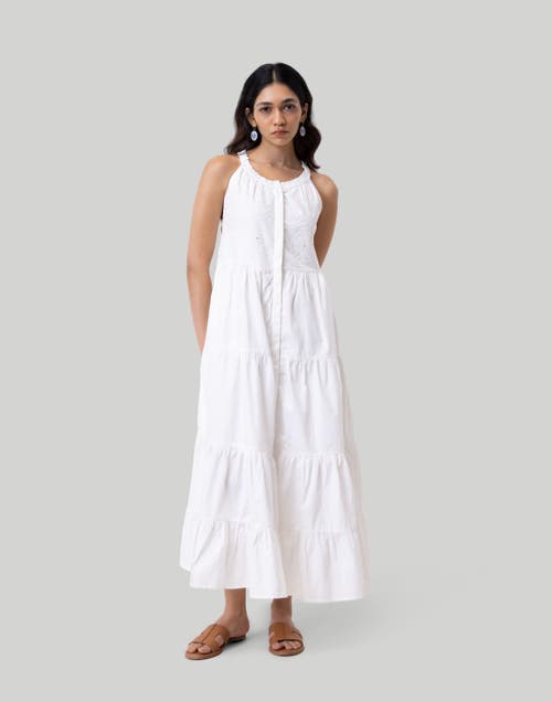 Reistor Embroidered Tiered Maxi Dress In Coconut White