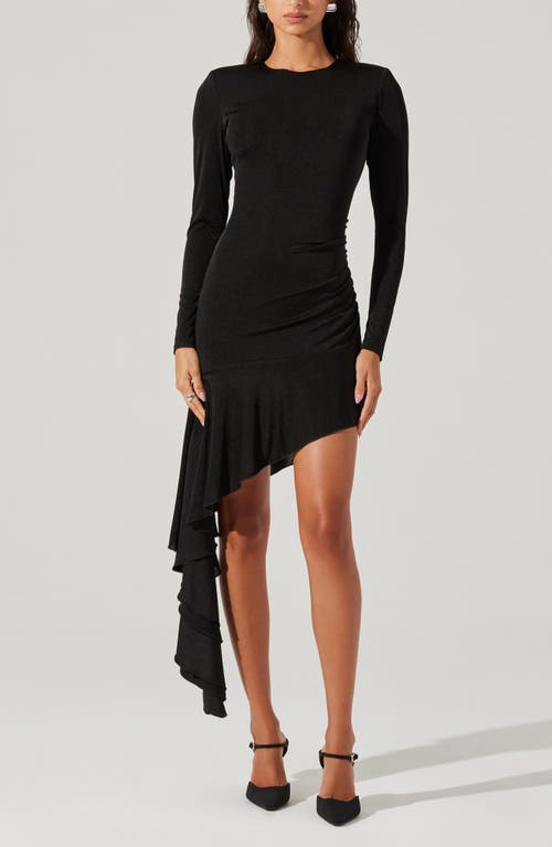 Shop Astr The Label Metallic Long Sleeve Asymmetric Hem Minidress In Black