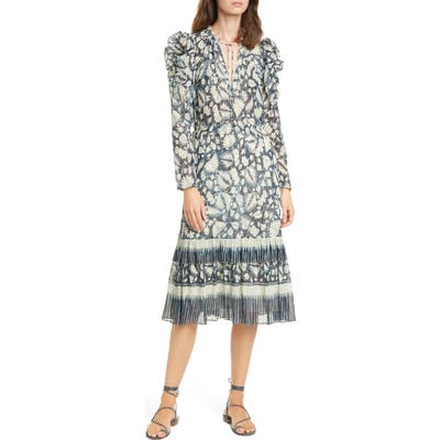 Ulla Johnson Nadia Floral Long Sleeve Midi Dress, Blue