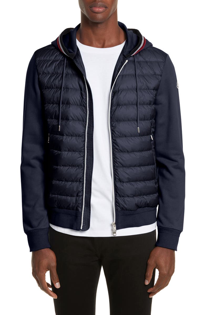 Moncler Maglia Mixed Media Down Knit Hooded Jacket | Nordstrom