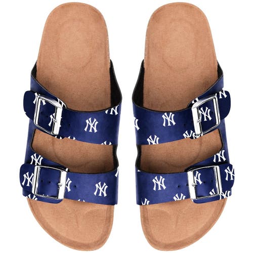 FOCO Women's New York Yankees Mini Print Double Buckle Sandal in Navy
