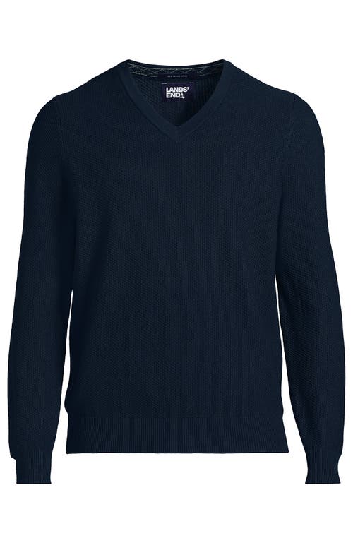 Shop Lands' End Long Sleeve Washable Merino Wool V Neck Sweater In Radiant Navy