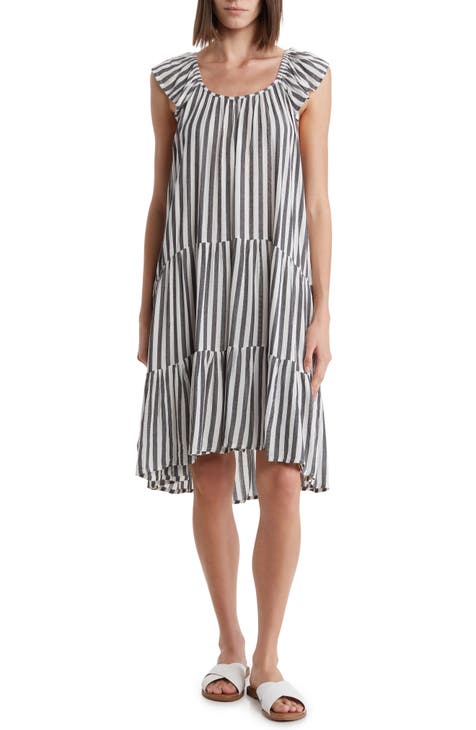 Stripe Tiered Cover-Up Dress
