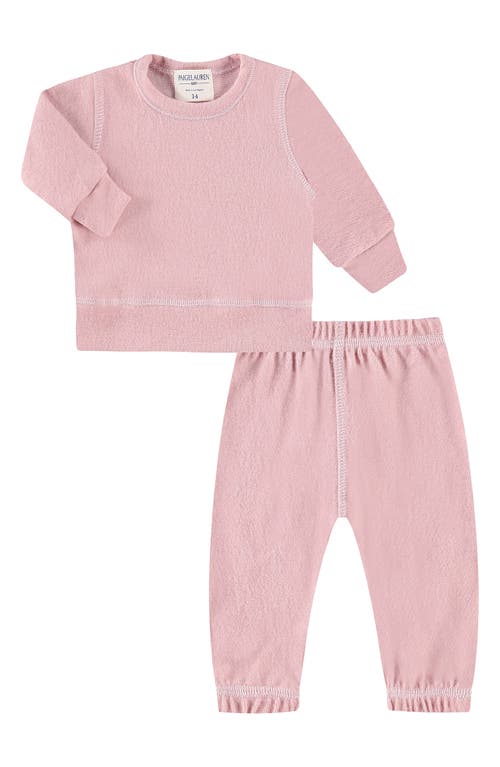 PAIGELAUREN Hacci Long Sleeve Top & Pants Lounge Set in Light Pink 