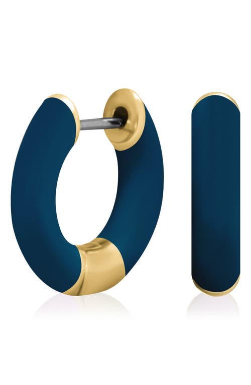 Central Park Tubular Enamel Hoop Earrings In Matte Navy