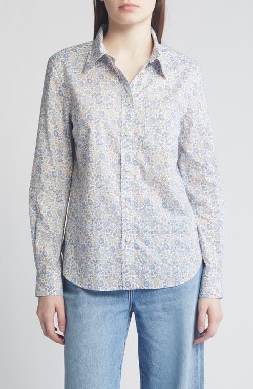 Floral Fitted Button-Up Shirt in Light Blue