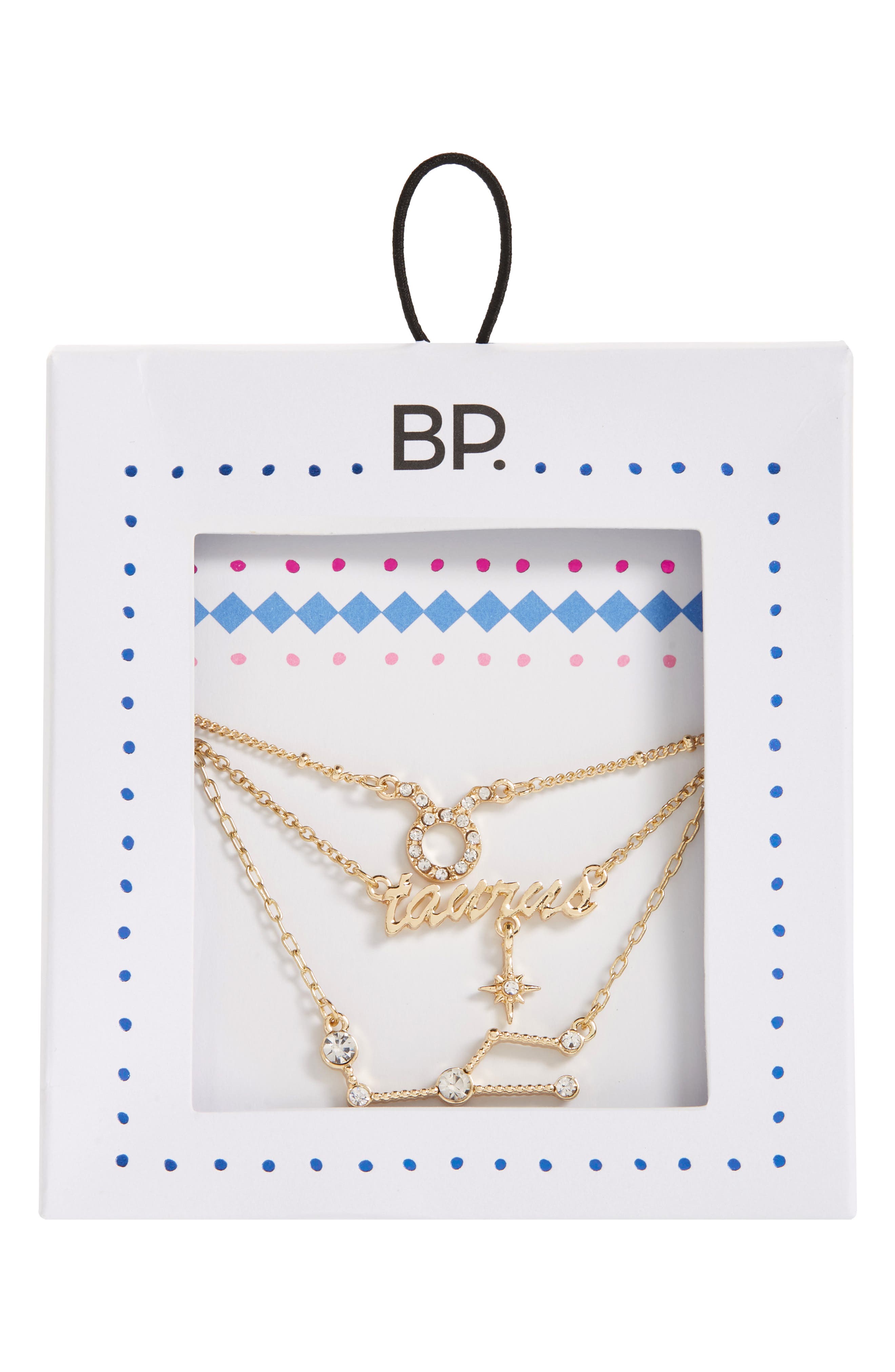 BP. Crystal Zodiac Triple Layer Pendant Necklace in Taurus- Gold