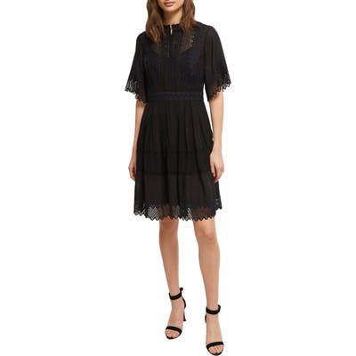 French Connection Drina Eyelet Lace Dress, Black