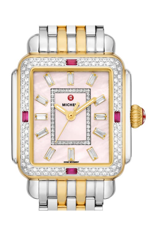 Shop Michele Deco Diamond & Ruby Watch Head & Bracelet, 33mm In Two-tone/country Rose