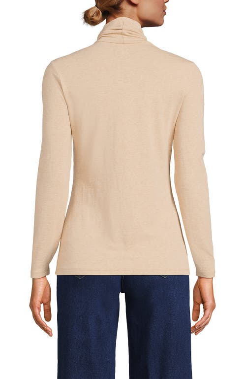 Shop Lands' End Lightweight Jersey Skimming Long Sleeve Turtleneck In French Pecan Heather