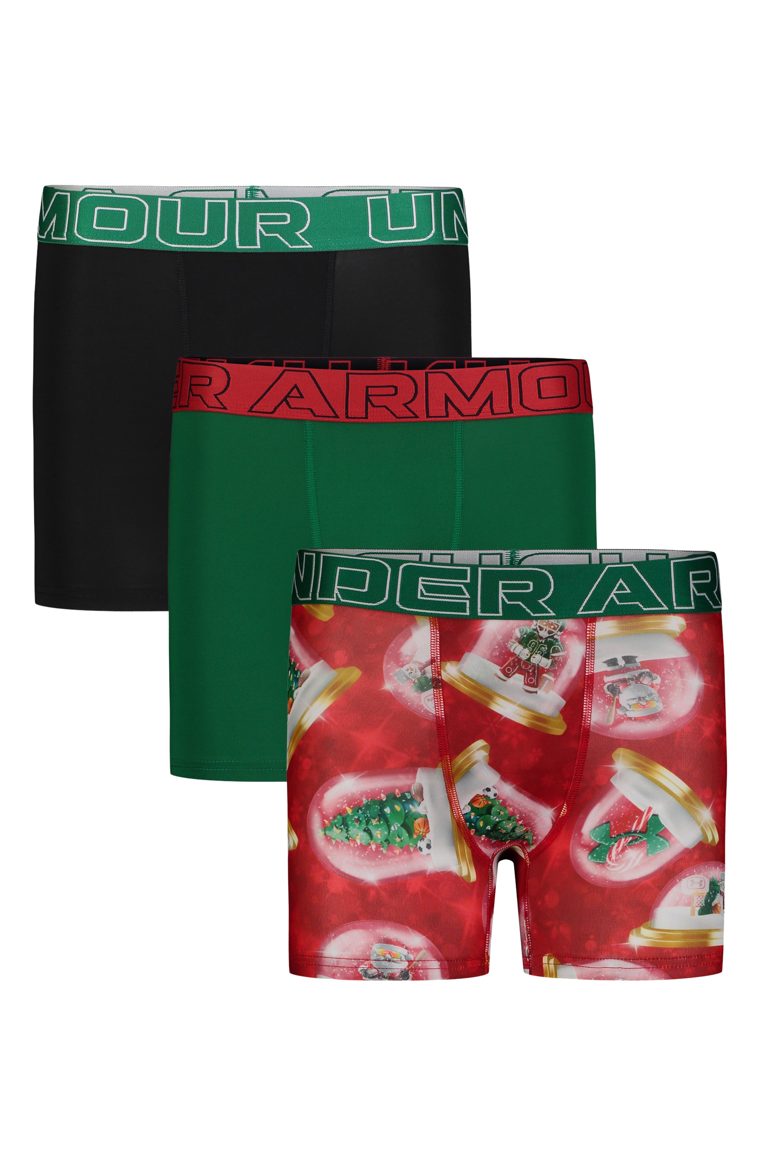 Under Armour Kids' Assorted 3-Pack Performance Tech Boxer Briefs in Vine Green 