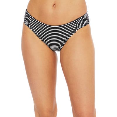La Blanca Stripe Shirred Side Bikini Bottoms, Black