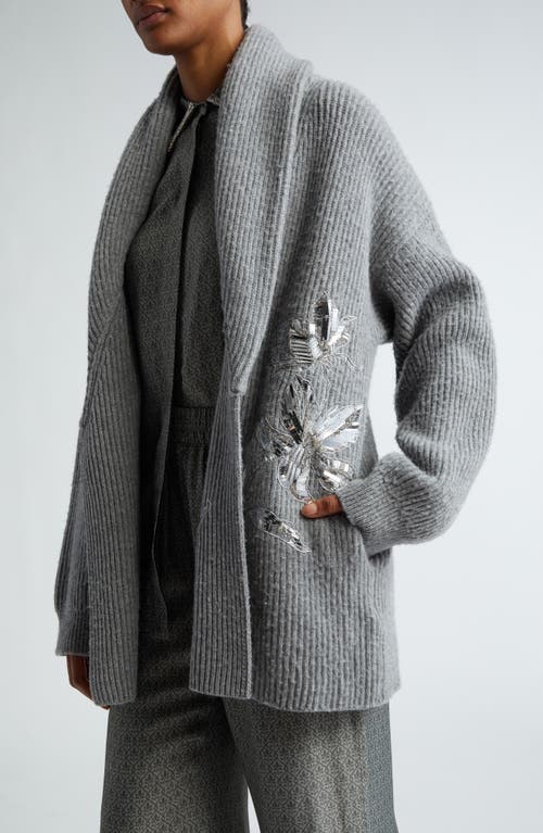 Shop Golden Goose Embellished Virgin Wool Belted Cardigan In Grey Melange