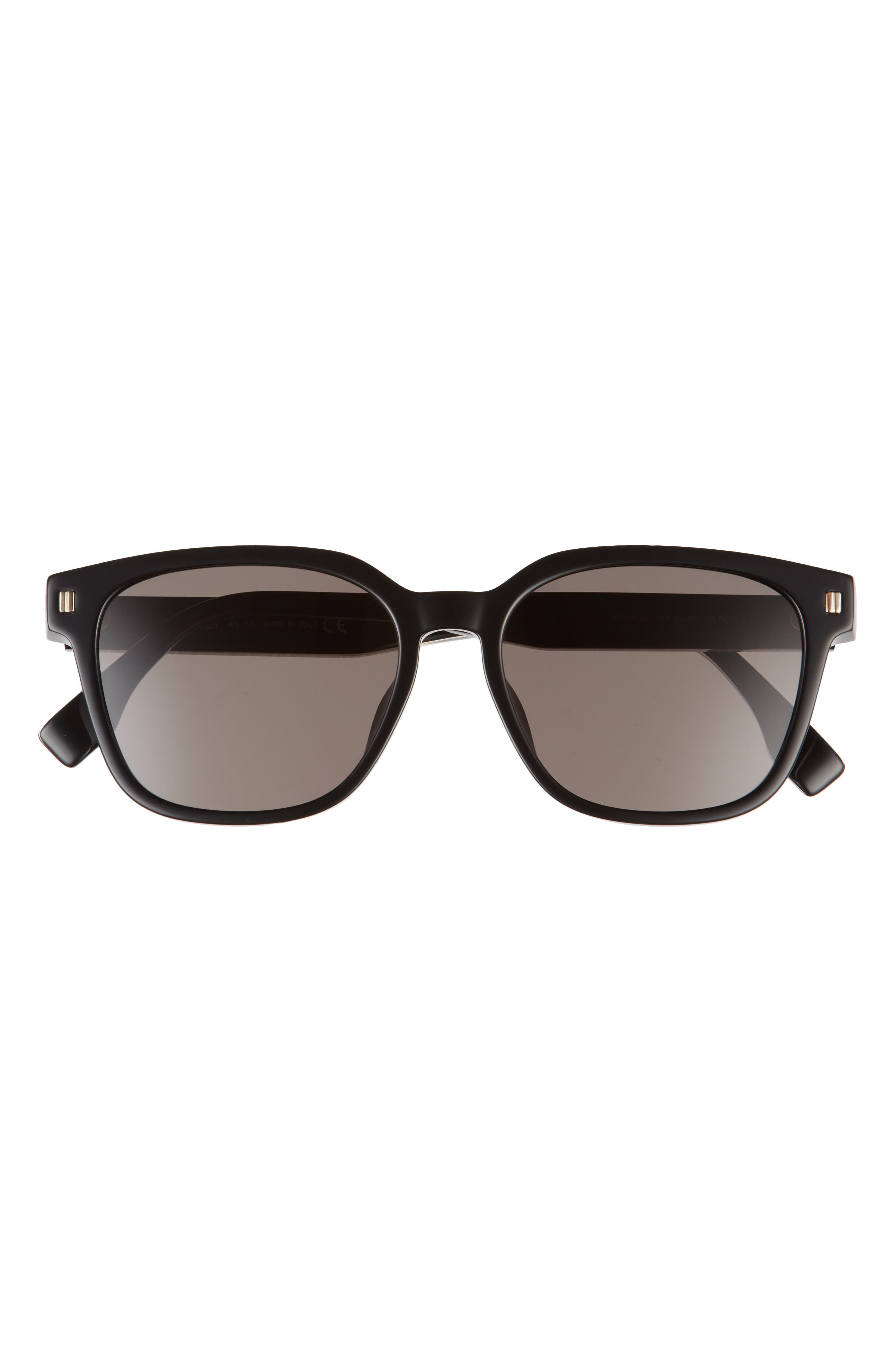 Fendi 55mm Square Sunglasses in Shiny Black /Smoke at Nordstrom