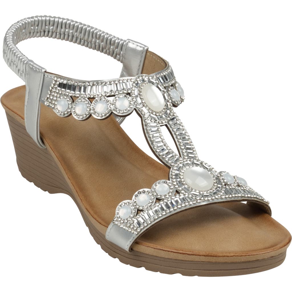 Good Choice New York Fiah Embellished Ankle Strap Wedge Sandal In Silver