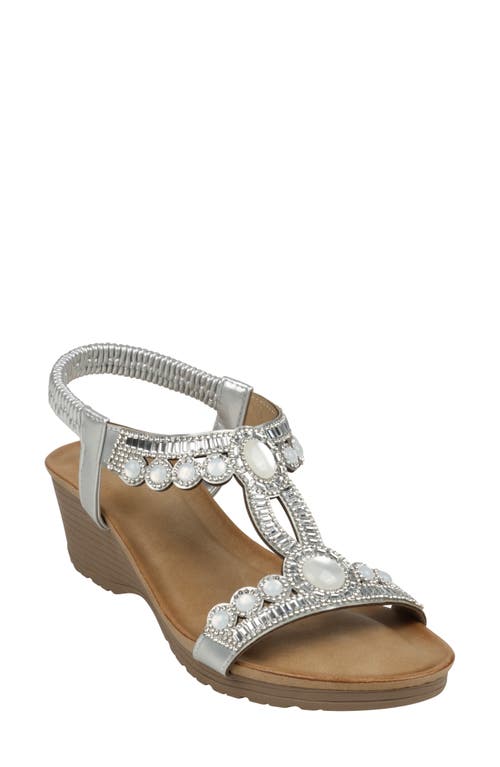 Good Choice New York Fiah Embellished Ankle Strap Wedge Sandal In Silver