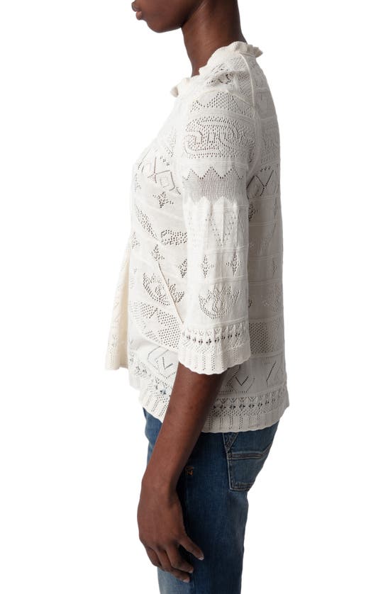 Zadig & Voltaire Taho Lace-up Pointelle Knit Sweater In Ecru