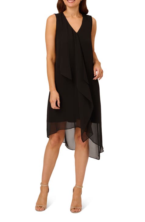 Asymmetric Mixed Media Chiffon & Jersey Dress