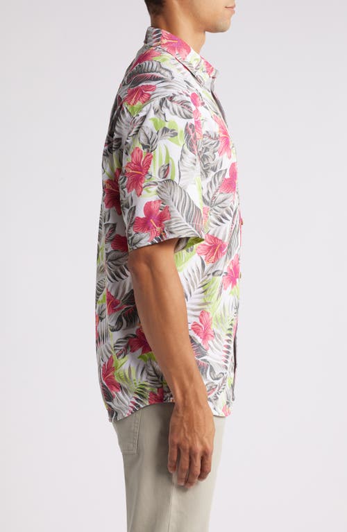 Shop Tommy Bahama Coconut Point Frond Escape Floral Islandzone® Short Sleeve Performance Button-up Shirt In Summer Grey