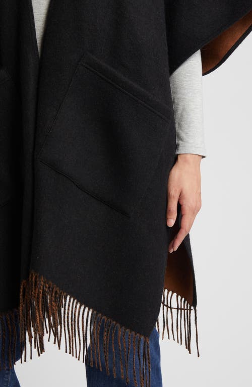 Nordstrom Reversible Pocket Wool & Cashmere Ruana In Black- Rust Combo