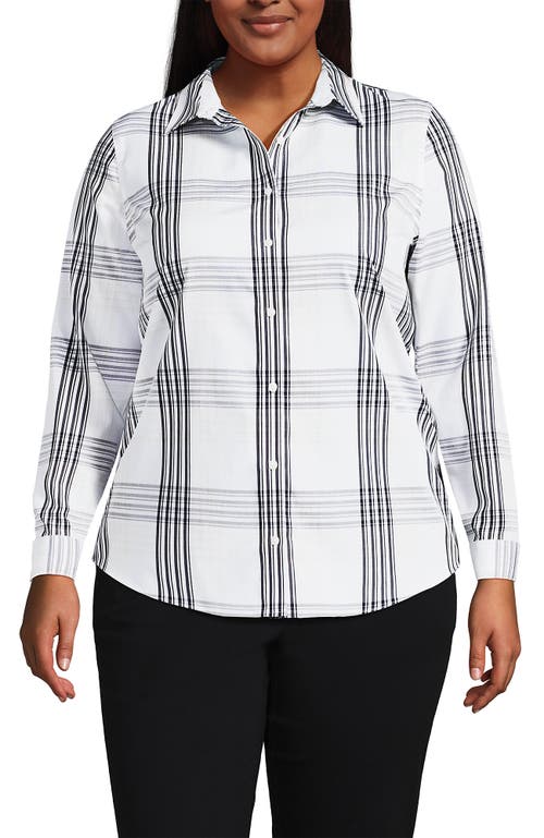 Shop Lands' End Plus Size No Iron Button Front Shirt In Black Offset Plaid