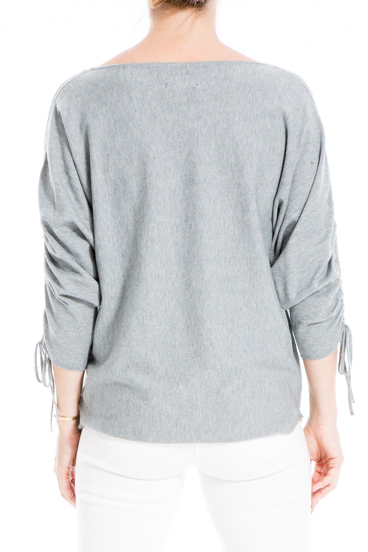 Max Studio Ruched Sleeve Scoop Neck Sweater In Grey | ModeSens