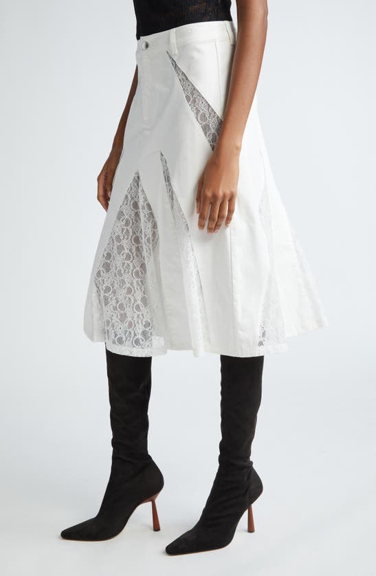 Miaou Anita Lace Godet Denim Skirt In Dove