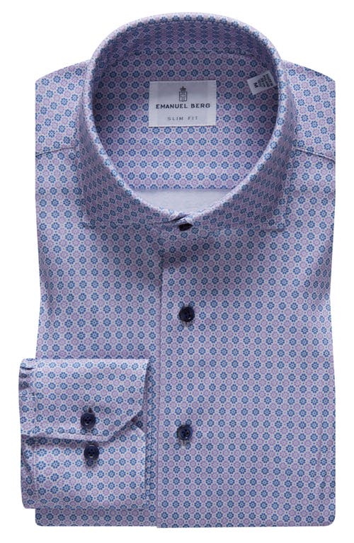 Emanuel Berg 4Flex Slim Fit Floral Medallion Knit Button-Up Shirt in Purple