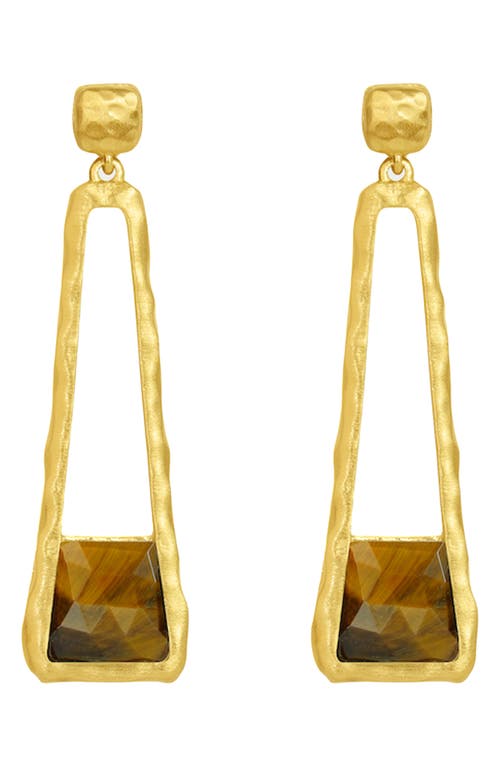 Nomad Mini Stone Drop Earrings in Tiger Eye/Gold