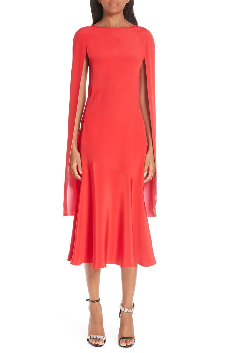 CALVIN KLEIN 205W39NYC Cape Sleeve Silk Cady Midi Dress | Nordstrom