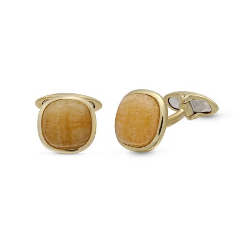 Luvmyjewelry Yellow Lace Agate Stone Cufflinks In 14k Yellow Gold Plated Sterling Silver In 14kt Gold Vermeil On Sterling
