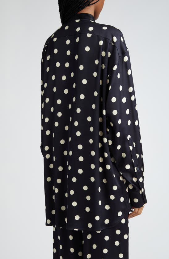Shop Stella Mccartney Plastron Polka Dot Satin Button-up Shirt In Black/ Cream