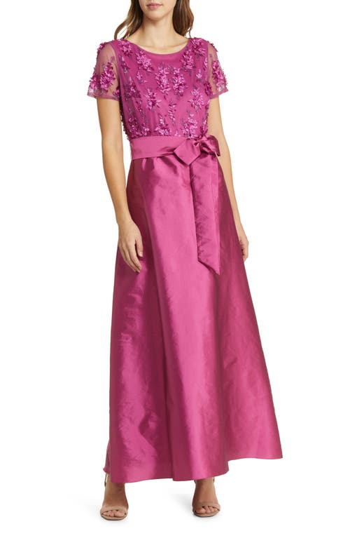 3D Floral Bodice Beaded Gown in Magenta