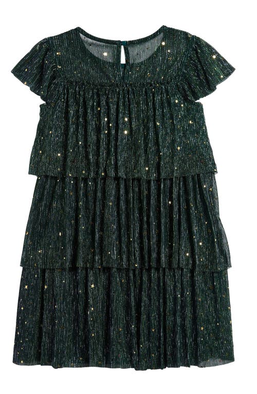 Shop Zunie Kids' Confetti Metalllic Tiered Party Dress In Hunter Green