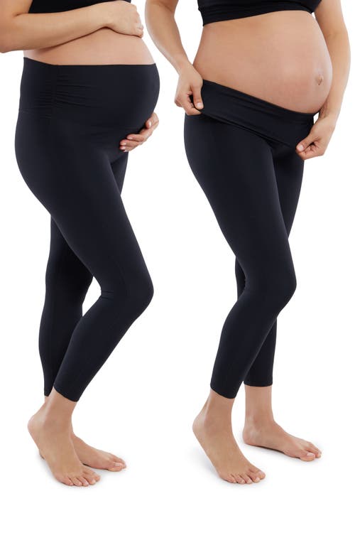 ® Ingrid & Isabel Set of 2 Fold Down Waist Maternity Leggings in Black /Black