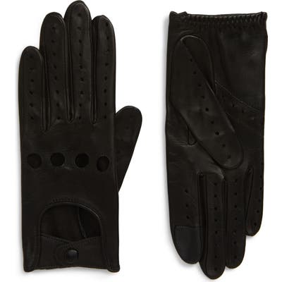Agnelle Lambskin Leather Driving Gloves, Black