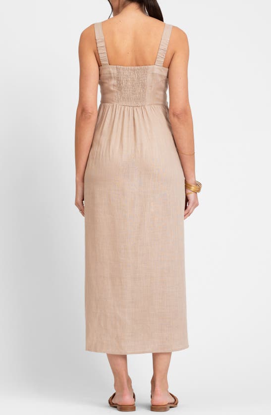 Shop Seraphine Button Front Maternity/nursing Midi Sundress In Taupe