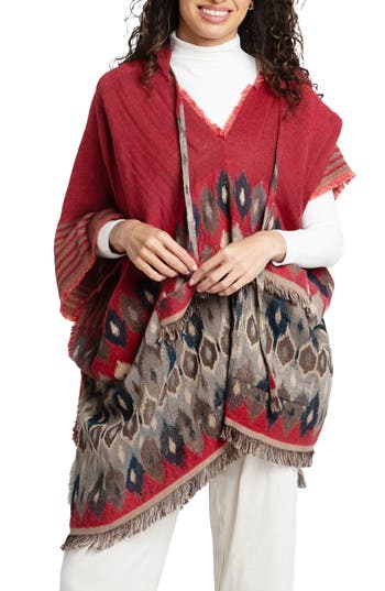 Saachi Hooded Poncho In Red